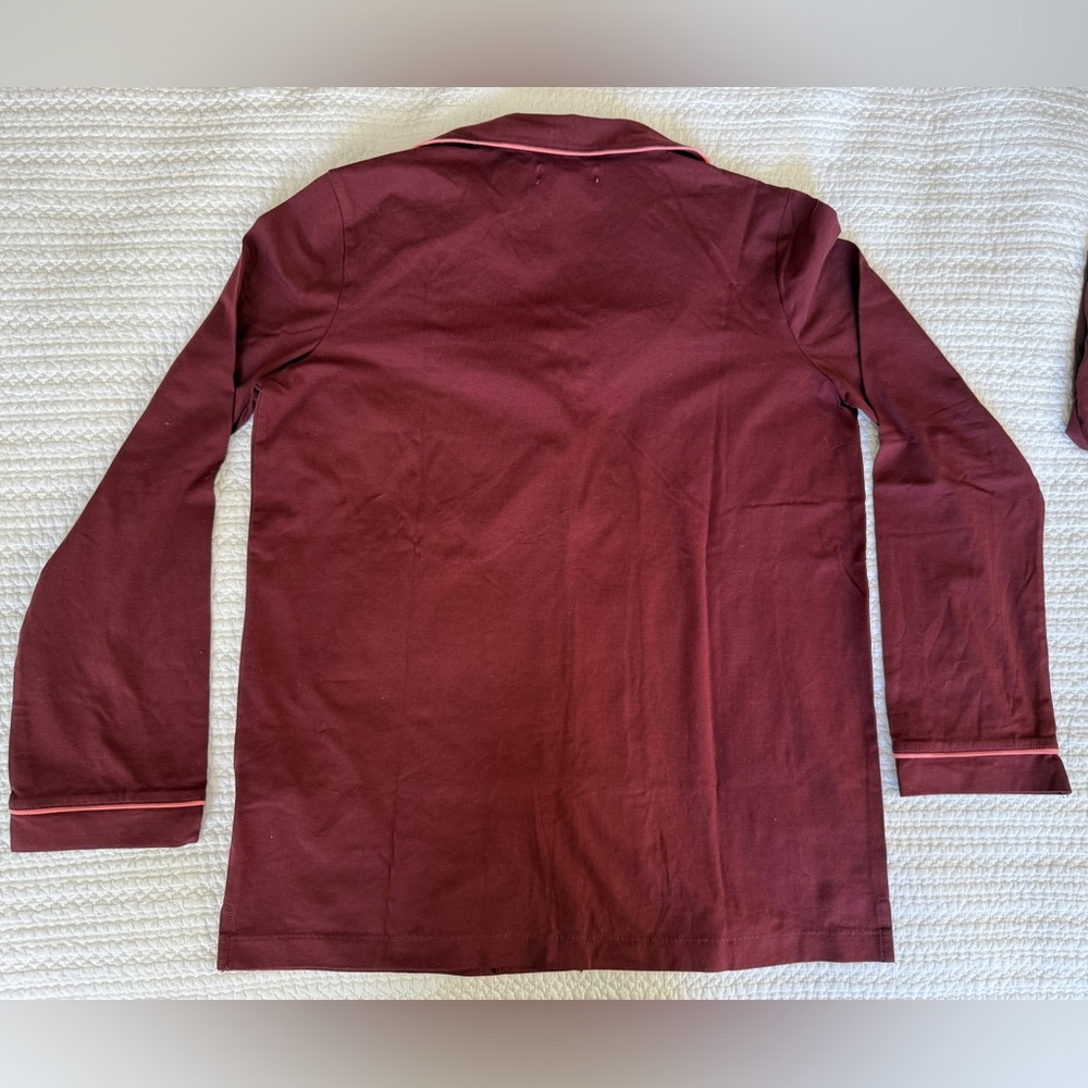 NWT Madewell Knit Bedtime Pajama Set, Dark Cabernet w/ Pink Trim, Size S - Picture 3 of 11